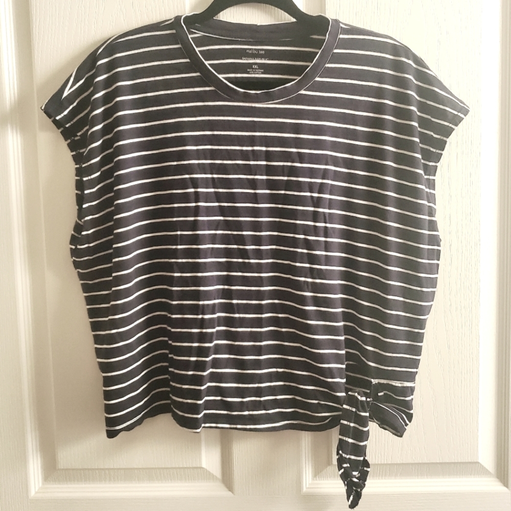NWOT Banana Republic Malibu Tee with Tie Hem Navy & White Stripe Size XXL